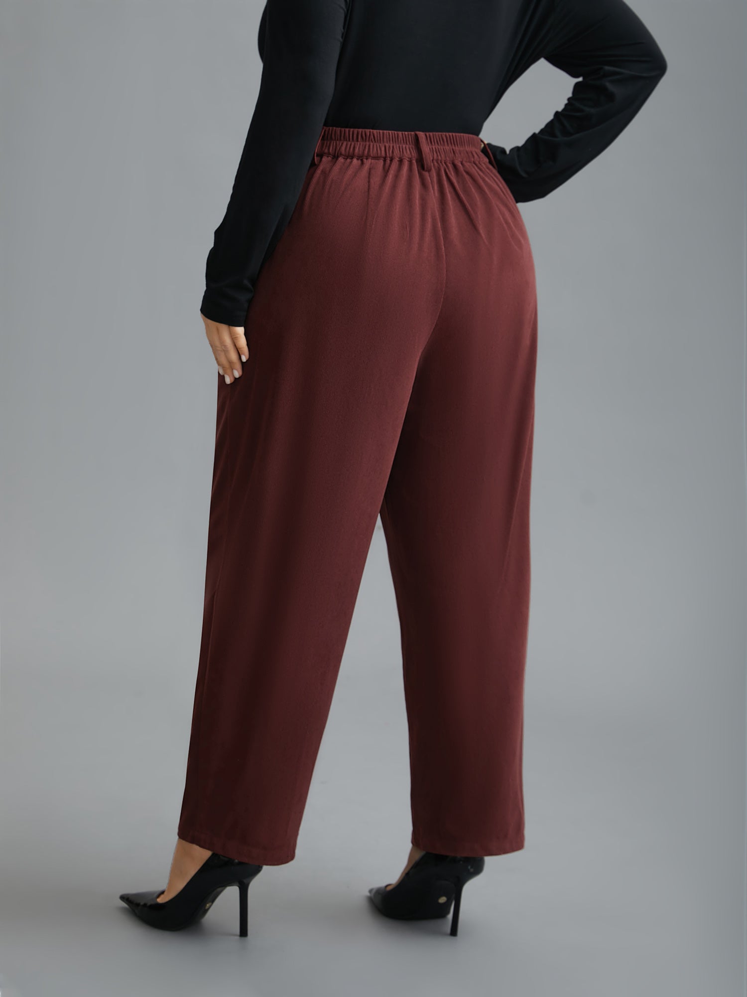 Straight Leg Elastic Waist Corduroy Pants