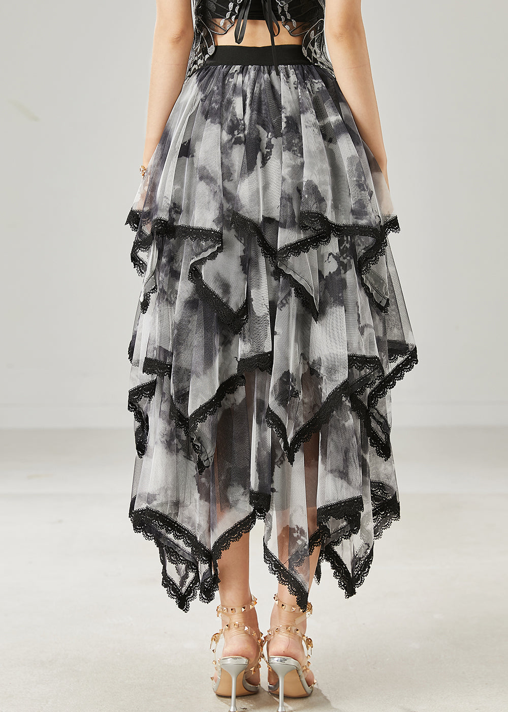 Black Tie Dye Layered Tulle Skirt Summer