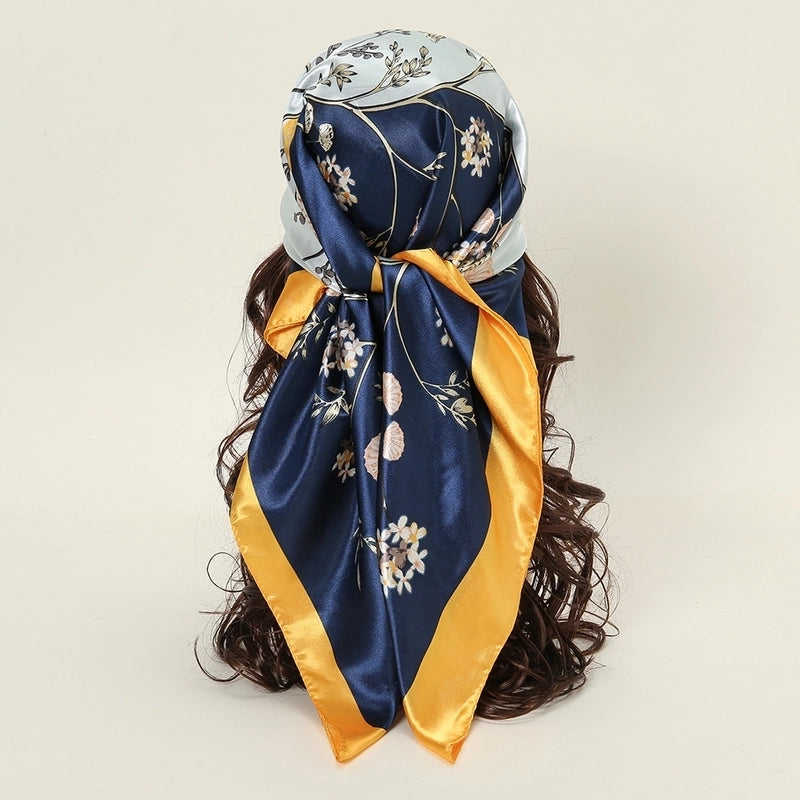 Women's Basic Lady Minimalist Flower Satin Printing Silk Scarf
