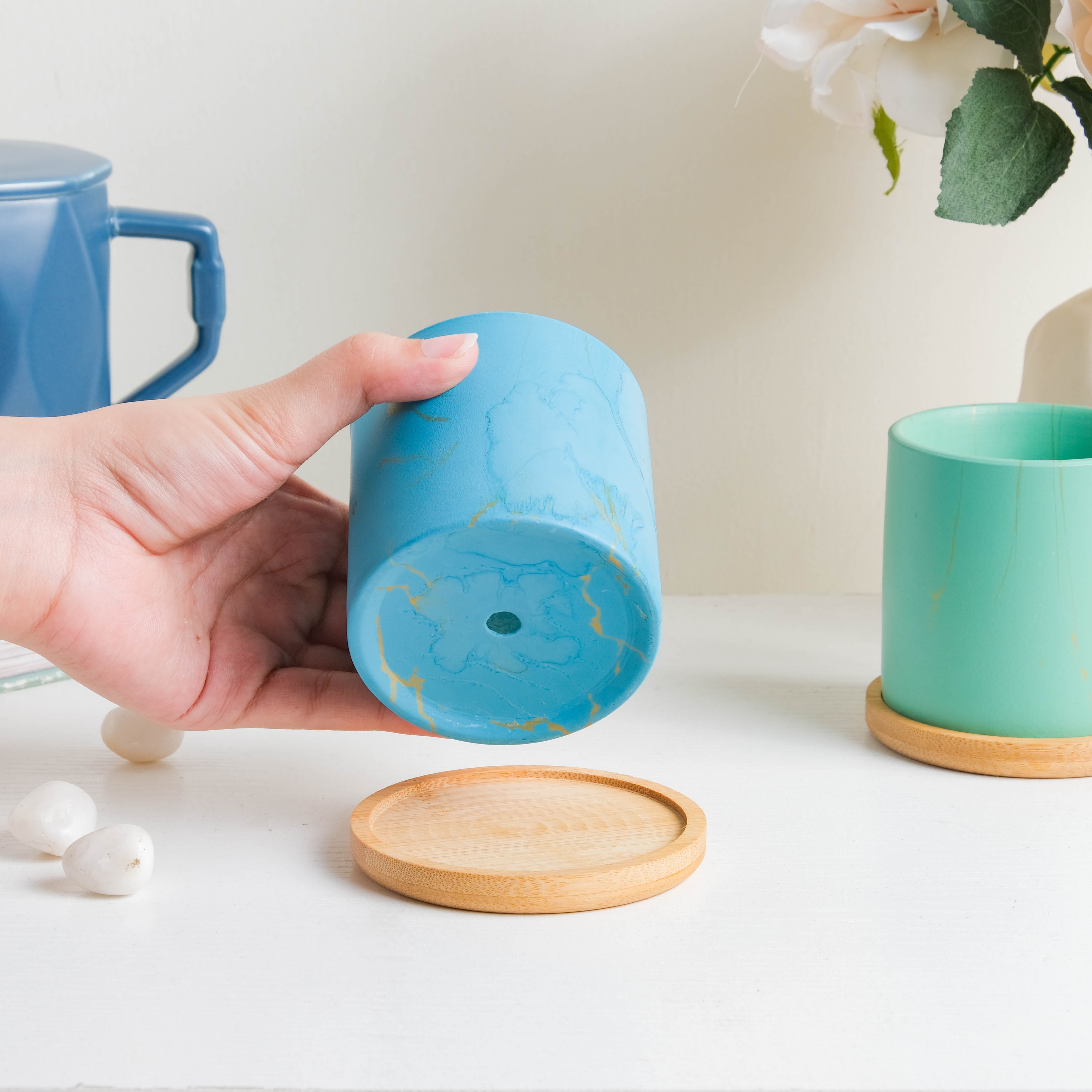 Summer Blue Planter With Coaster