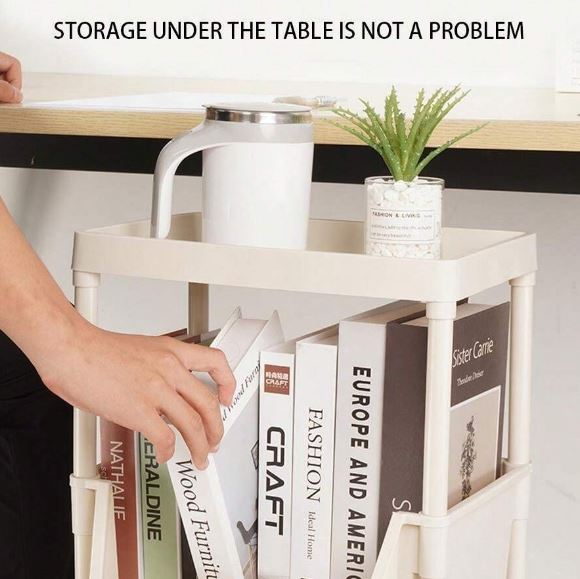 1pc 3-Layer Storage Rack With Wheels. Movable Bookshelf Rack Home Organization