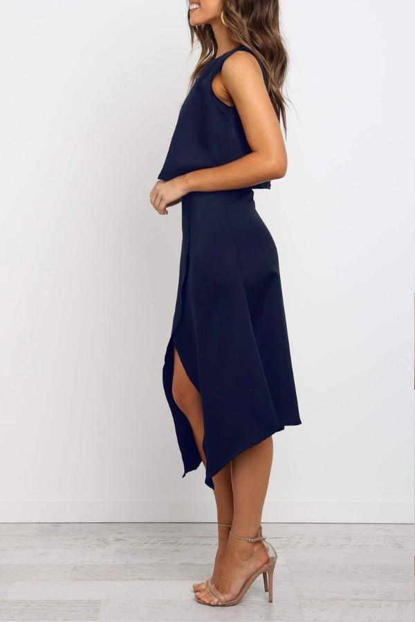 Fashion O-Neck Open Two-Piece Dress