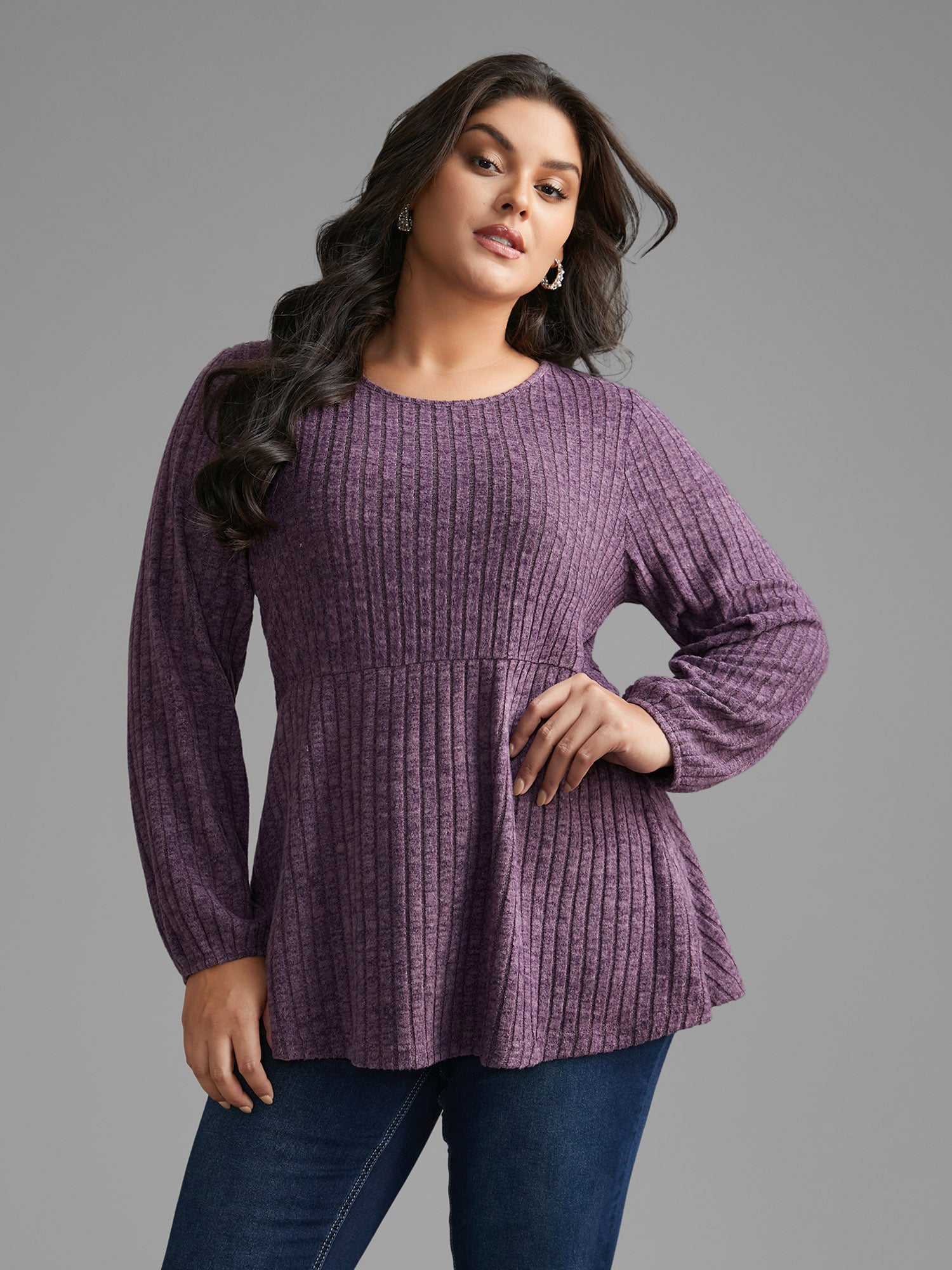 Round Neck Rib Knit Jersey Top