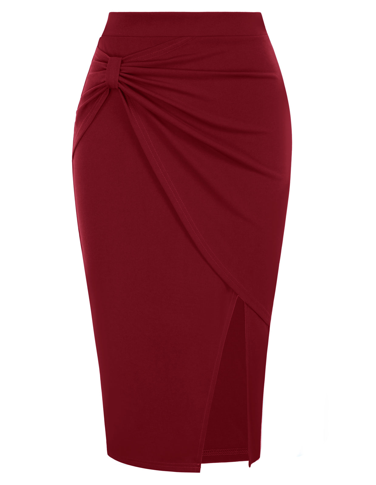 Slit Wrap Bodycon Knee Length Midi Pencil Skirt High Waisted Work Business Skirts
