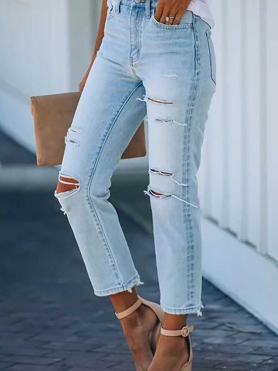 Non-stretch Ripped Washed Jeans