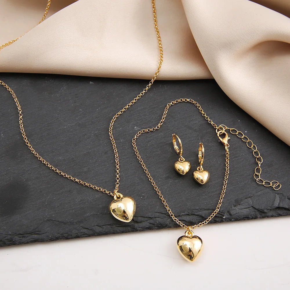 Dainty Balloon Heart Necklace. Bracelet. and Earring Set
