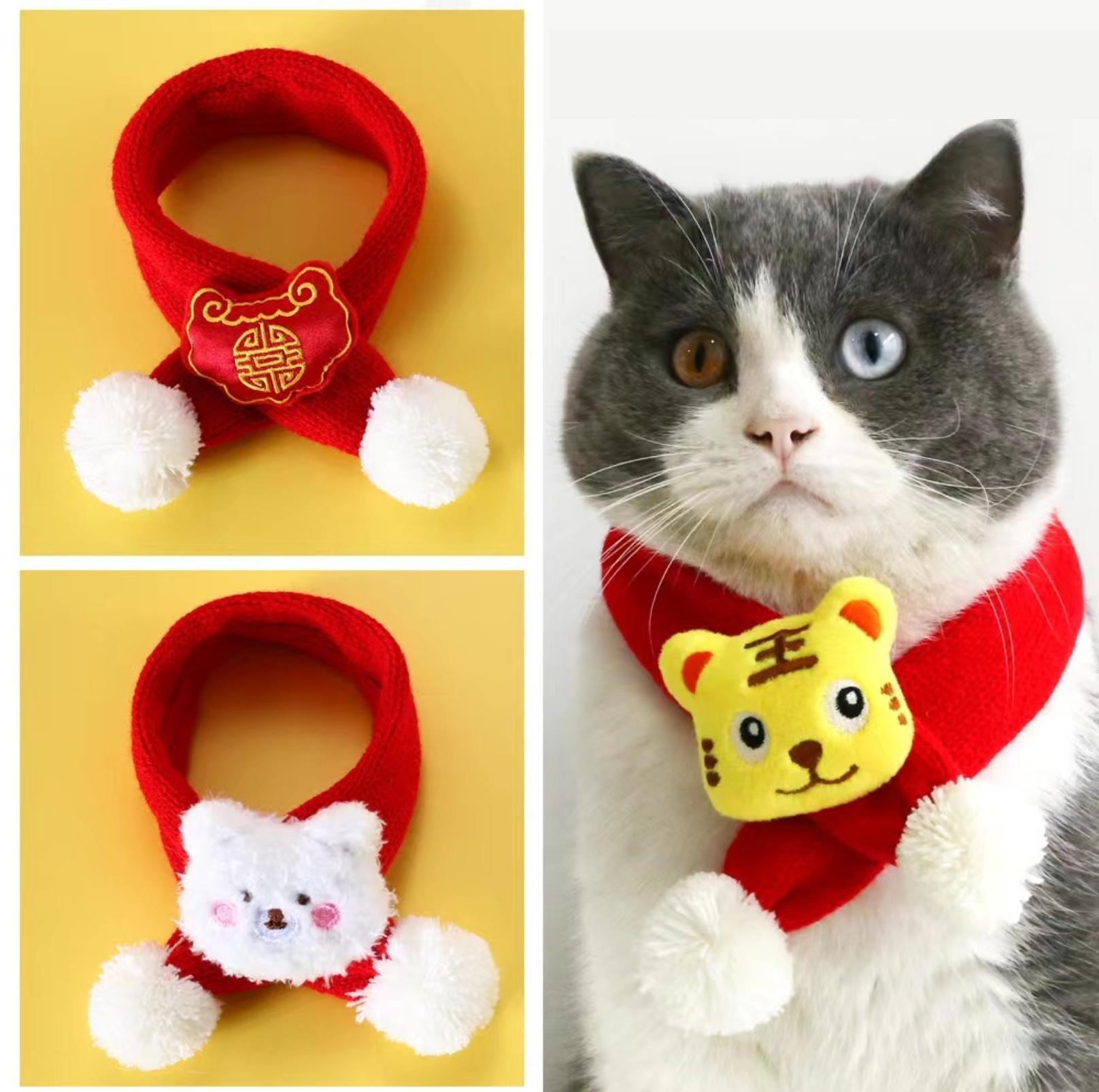 Red Knitted Wool Cartoon Scarfs For Cats and Dogs