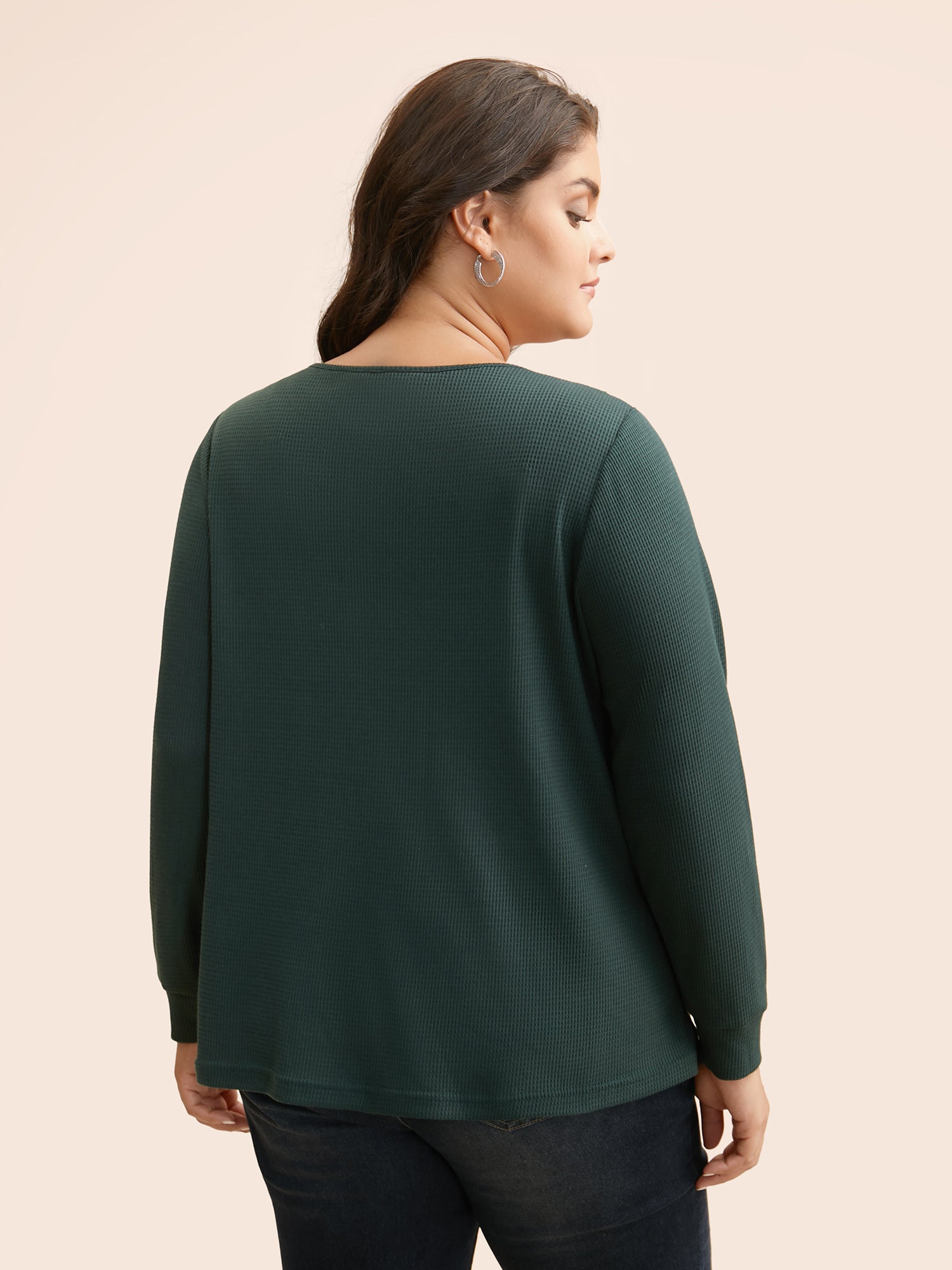 Solid Waffle Knit Lace Trim T-shirt