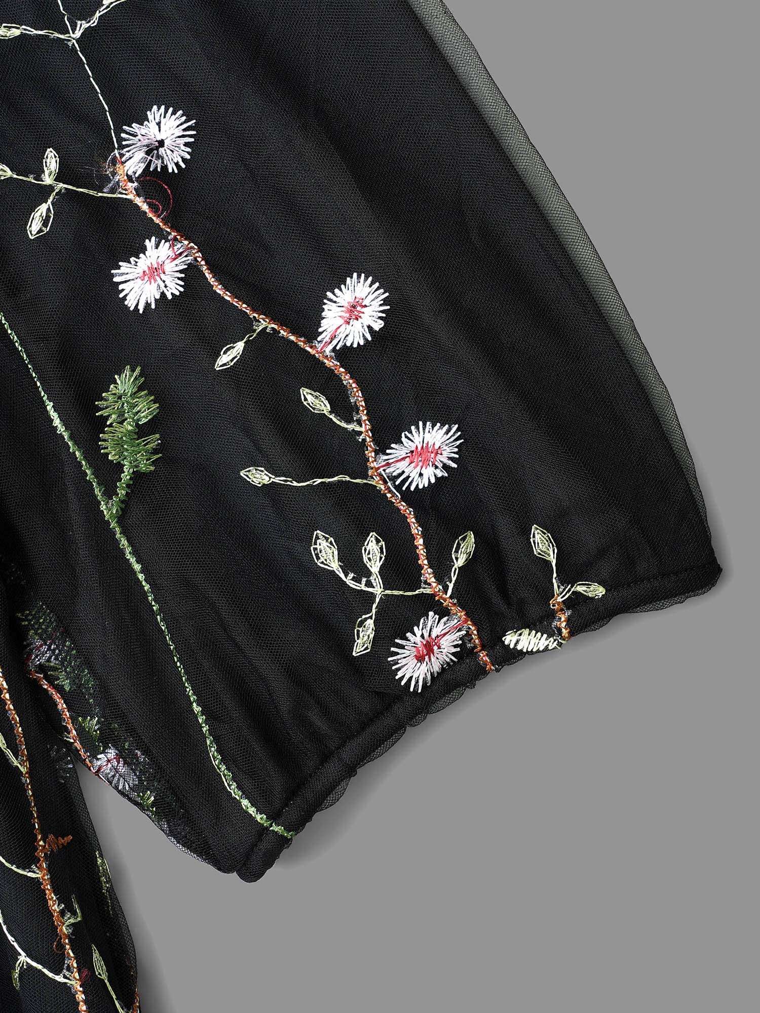 Floral Embroidered Elastic Waist Lined Midi Dress