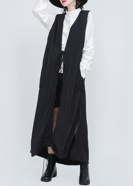 2021 Summer New Black Sleeveless Loose And Long Waistcoat