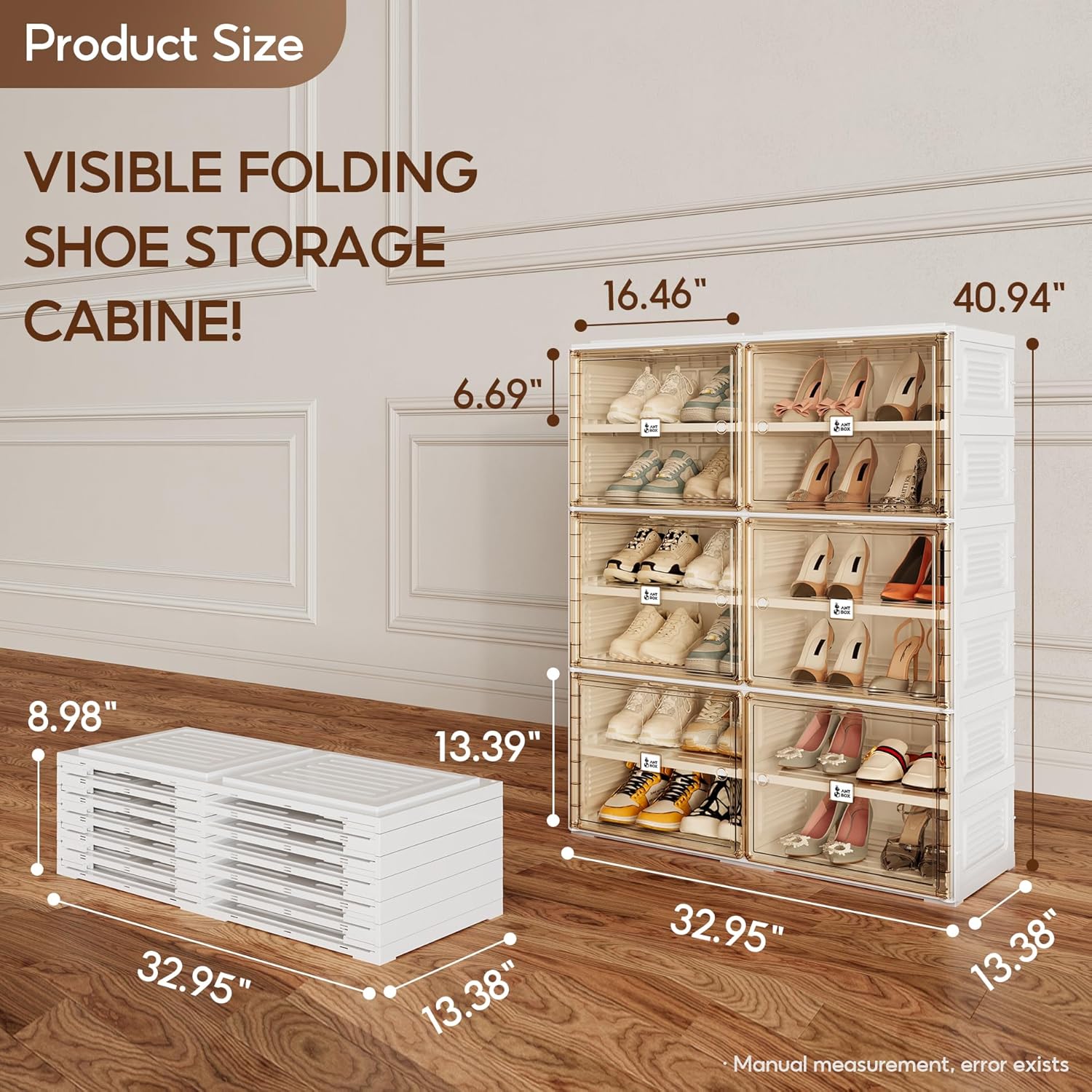 ANTBOX Portable Shoe Rack Organizer for Closet Entryway, Stackable Sneaker Storage Shoe Cabinet with Magnetic Clear Door, Large Plastic Storage containers Bins with Lids 5 Tiers 20 Pairs