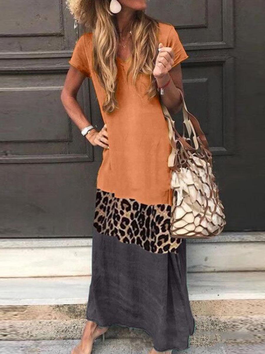 Fashion Sweet Print Patchwork V Neck Printed Dress Dresses(4 Colors)