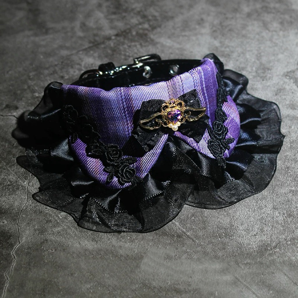 Lace Plaid Bow Pattern Dog Cat Bib Collar