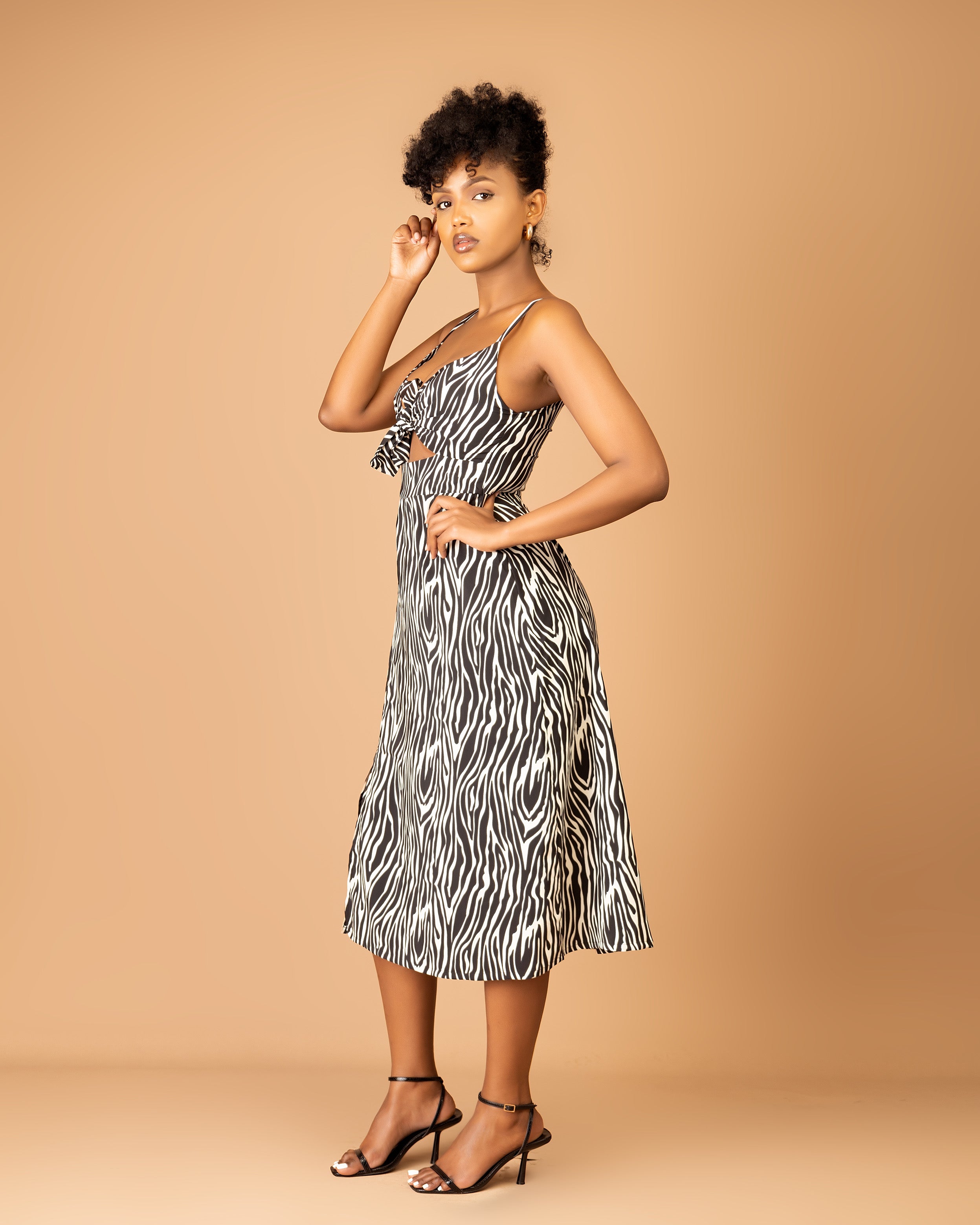 Tiger Print Tie Front Midi Dress