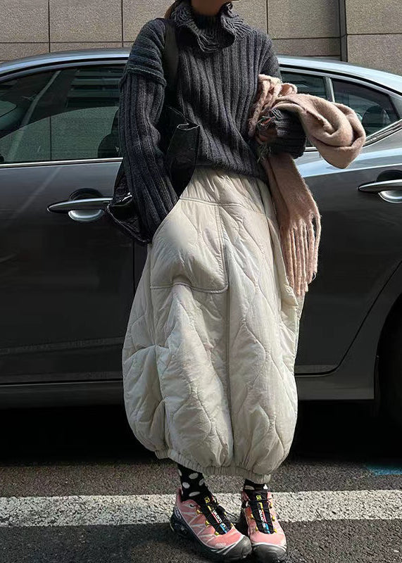 Grey White Asymmetrical Pockets Fine Cotton Filled Skirts Winter