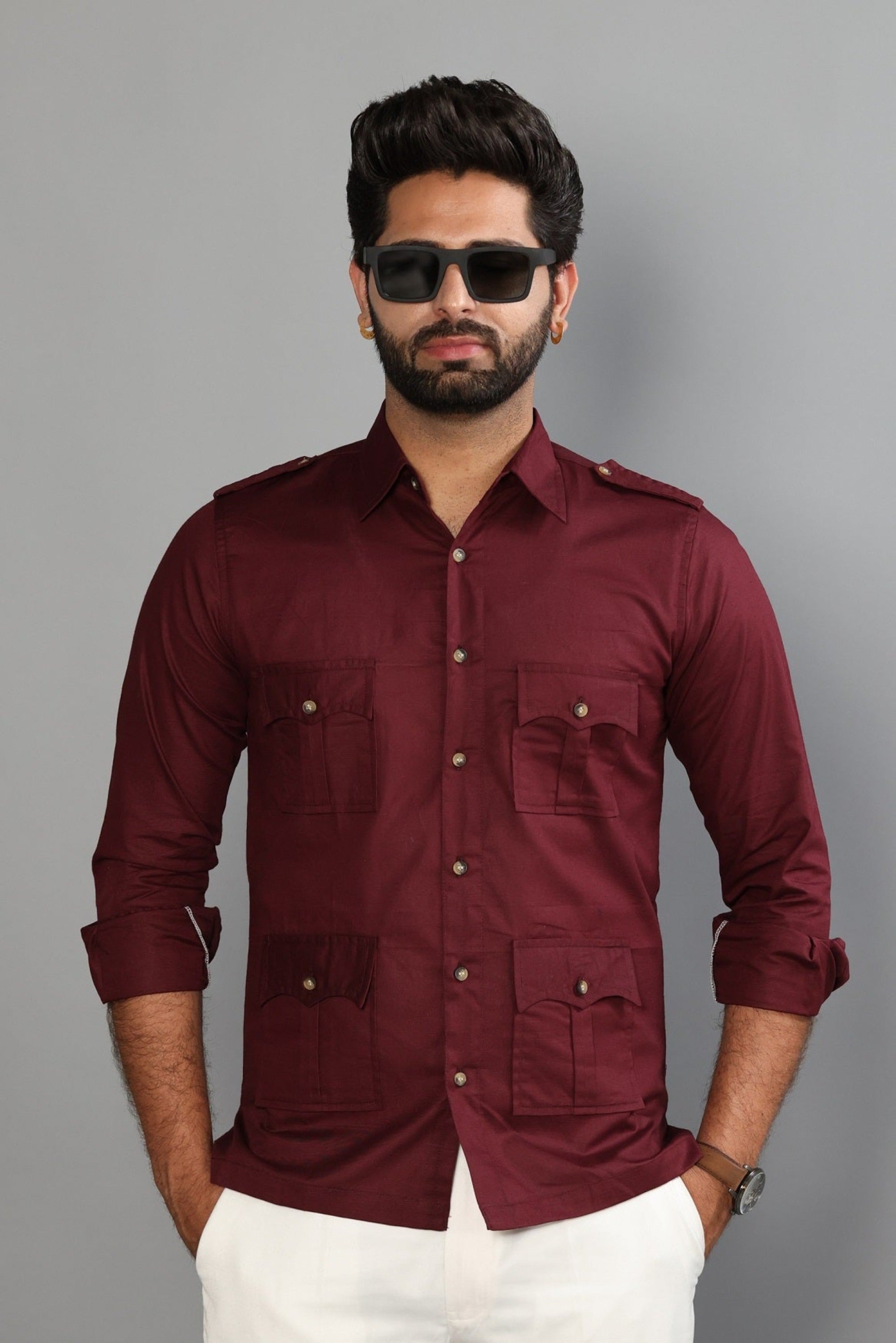 Maroon Turkish Linen Hunting Shirt