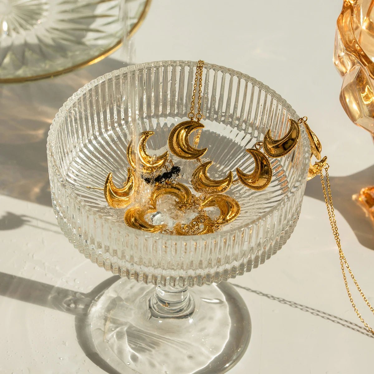 Golden Crescent Moon Astrology Necklace Bracelet Earrings Jewelry Set