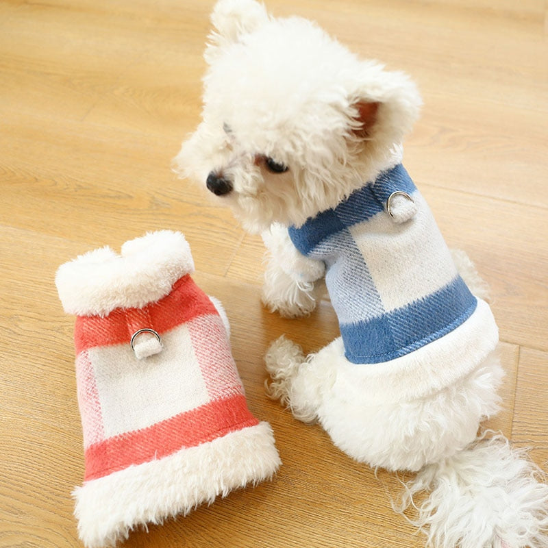 Plaid Warm Dog Cat Harness Coat