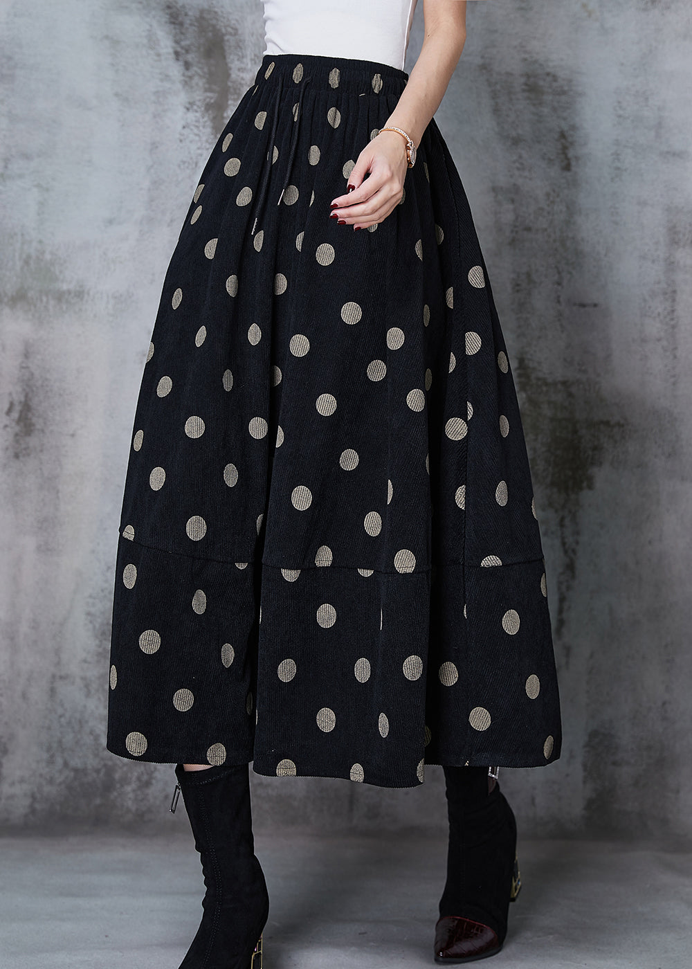 Black Dot Exra Large Hem Cotton Skirt Spring