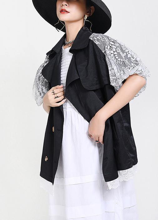 Chic Black Patchwork Lace Button Jacket Summer