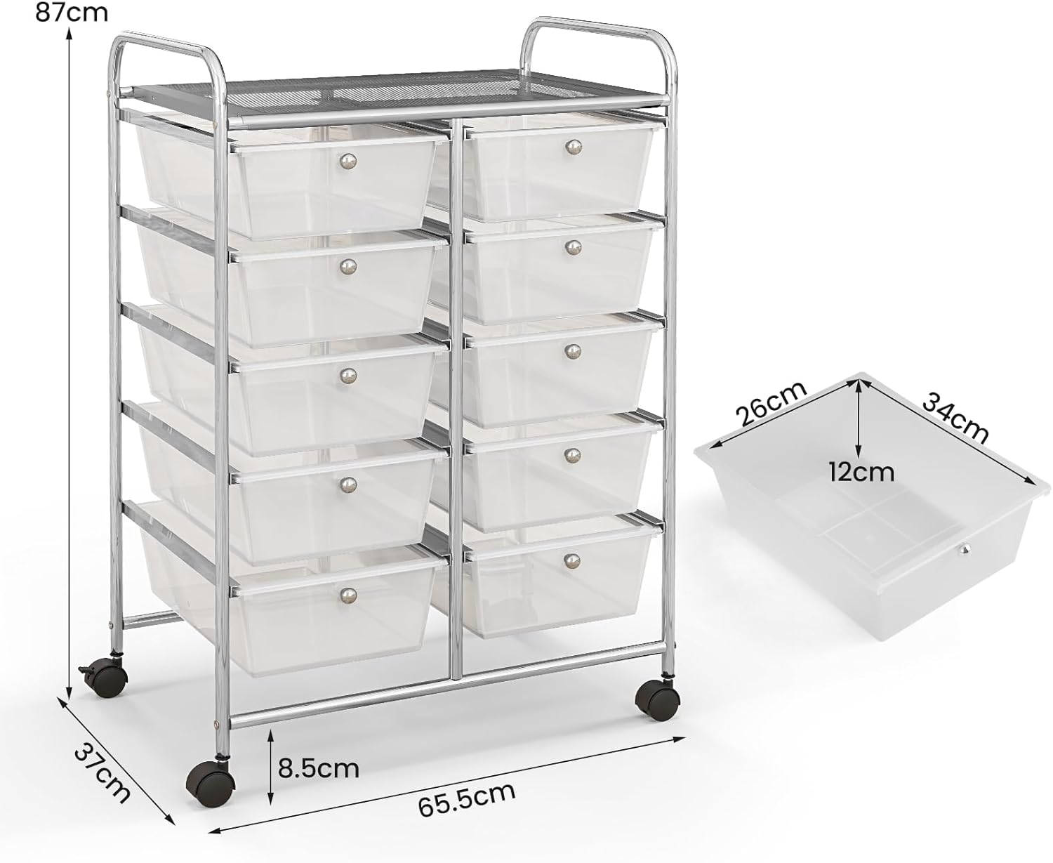 GIANTEX Stackable Storage Trolley with 10 Drawers with Lockable Wheels for Kitchen, Bathroom, Office, 65.5 x 37 x 87 cm