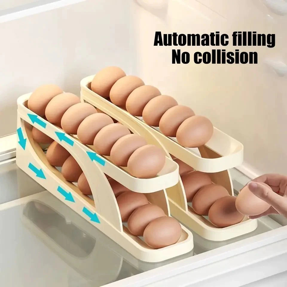Automatic Scrolling Egg Rack. Double Layer Egg Dispenser. Counter Top Egg Storage Tray