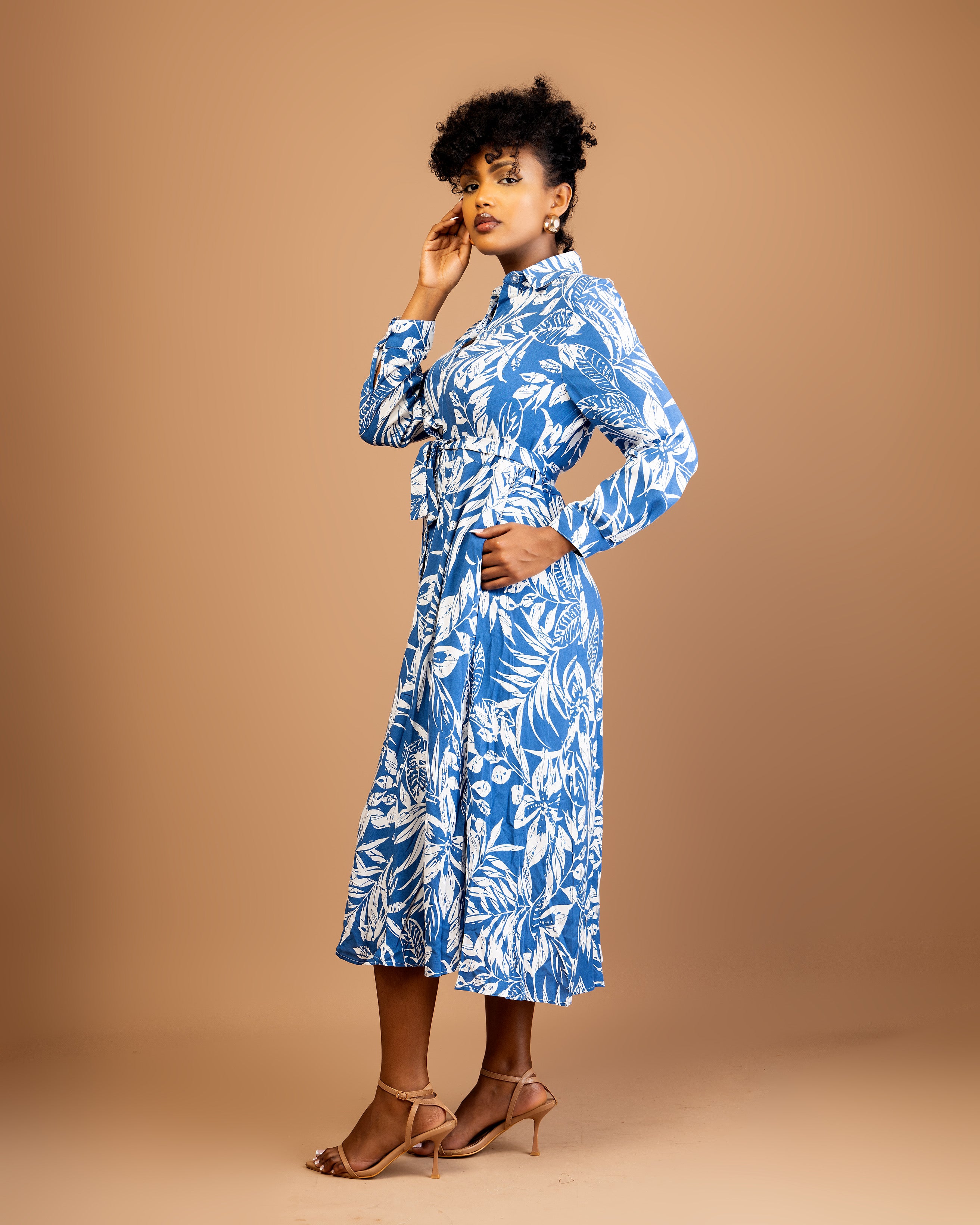 Blue Floral Midi Shirtdress