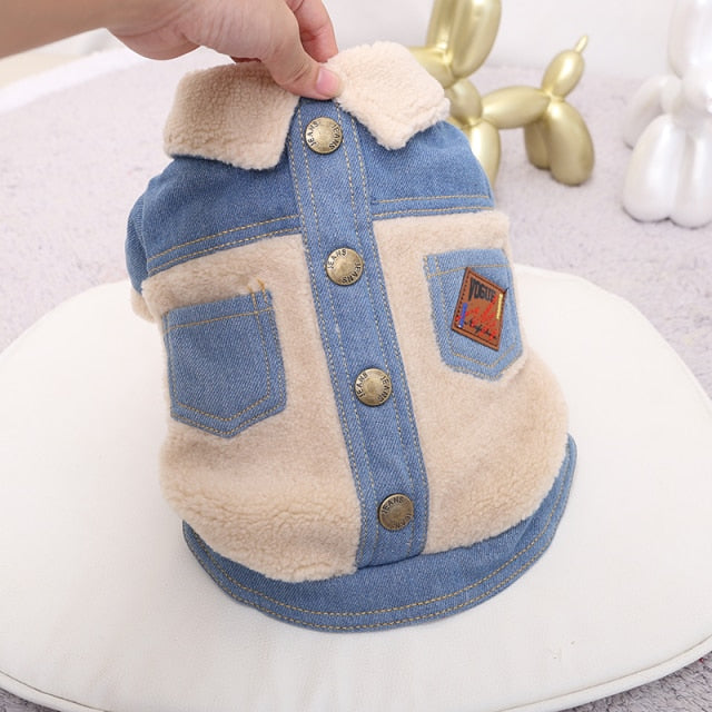 Furry Denim Dog Jacket Coat