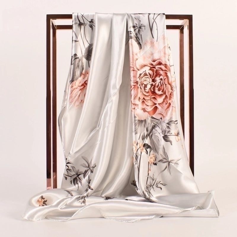 Women's Elegant Minimalist Flower Polyester Printing Silk Scarves