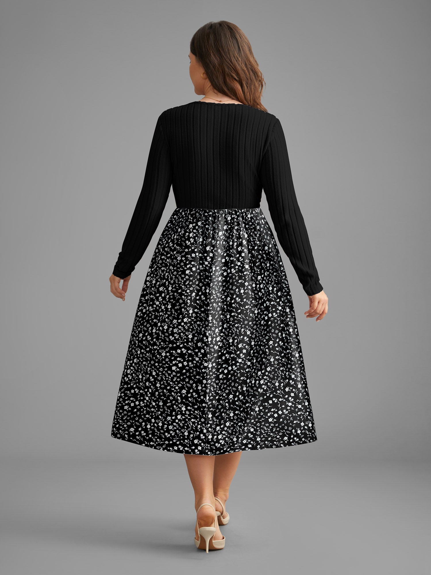 Ditsy Floral Patchwork Texture Midi Dress