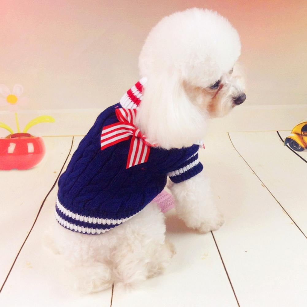 Striped Bowknot Knited Cat Dog Sweater