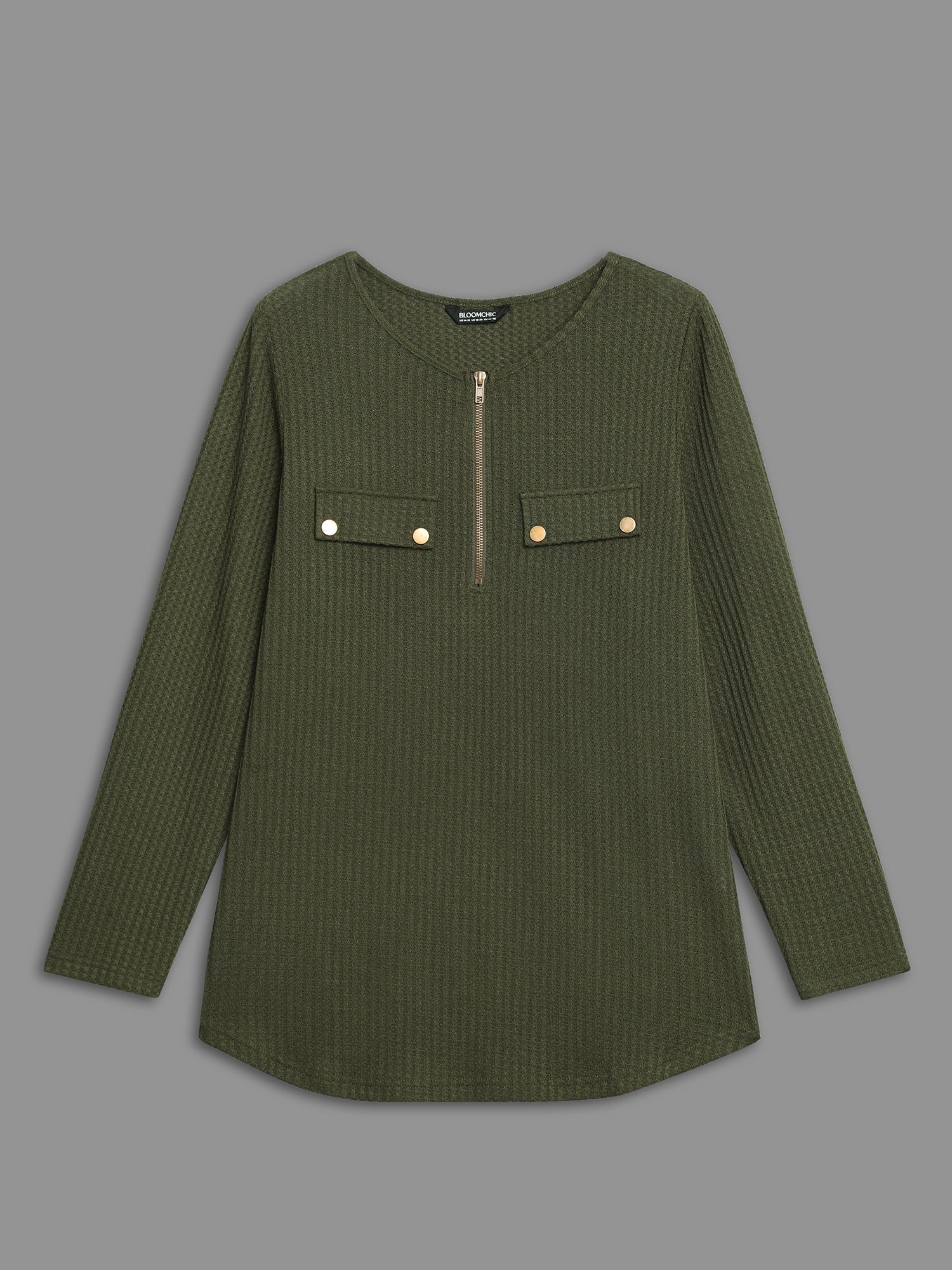 Half Zipper Flap Detail Pockets Knit Top