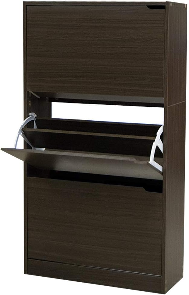 Wood Shoe Cabinet with 3 Doors, Shoe Cabinets, Retractable Handles, Double Depth, 63 x 24 x 115 cm