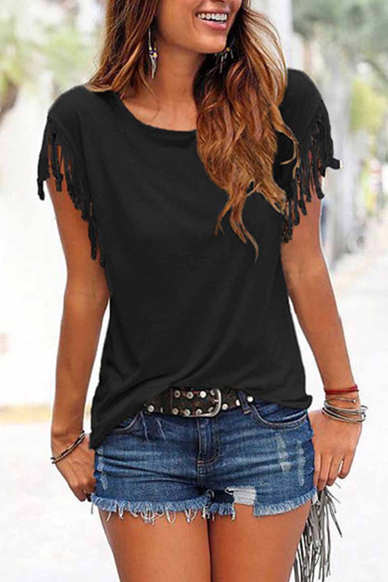 short-sleeve Loose Tassel T-shirt(3 Colors)