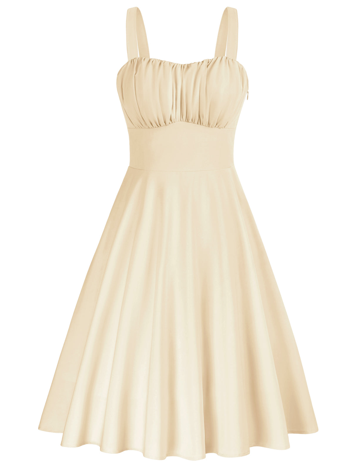 Vintage Solid Color Two-Way Defined Waist Dress Ruched Bodice Flared A-Line Dress