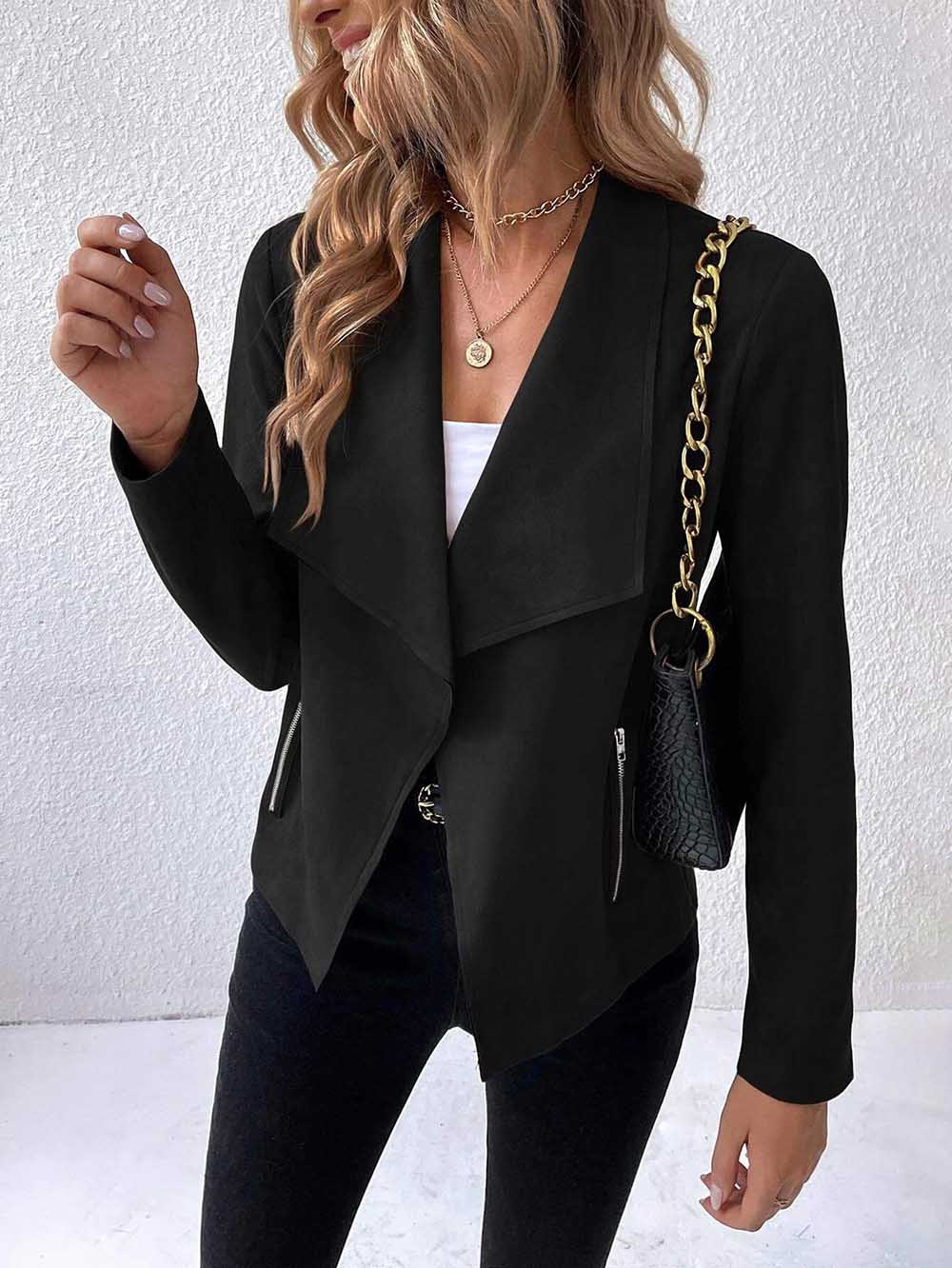 Leather Velvet Lapel Long Sleeve Zipper Jacket