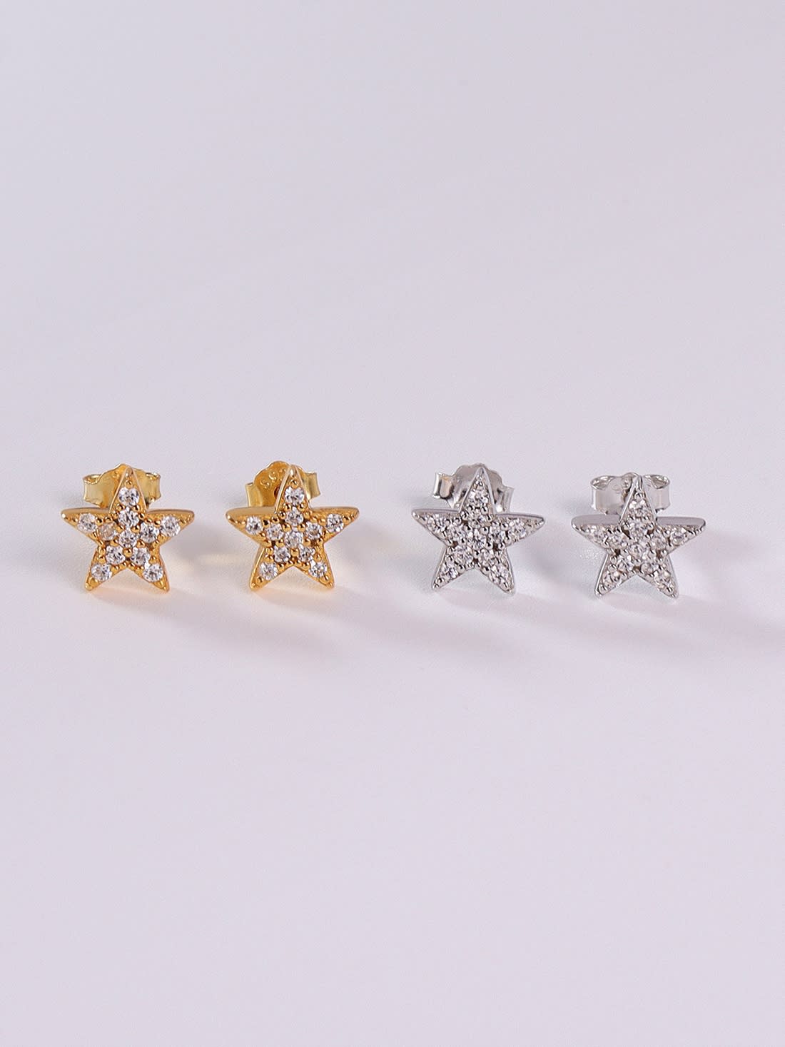 925 Sterling Silver Cubic Zirconia Stars Stud Earrings