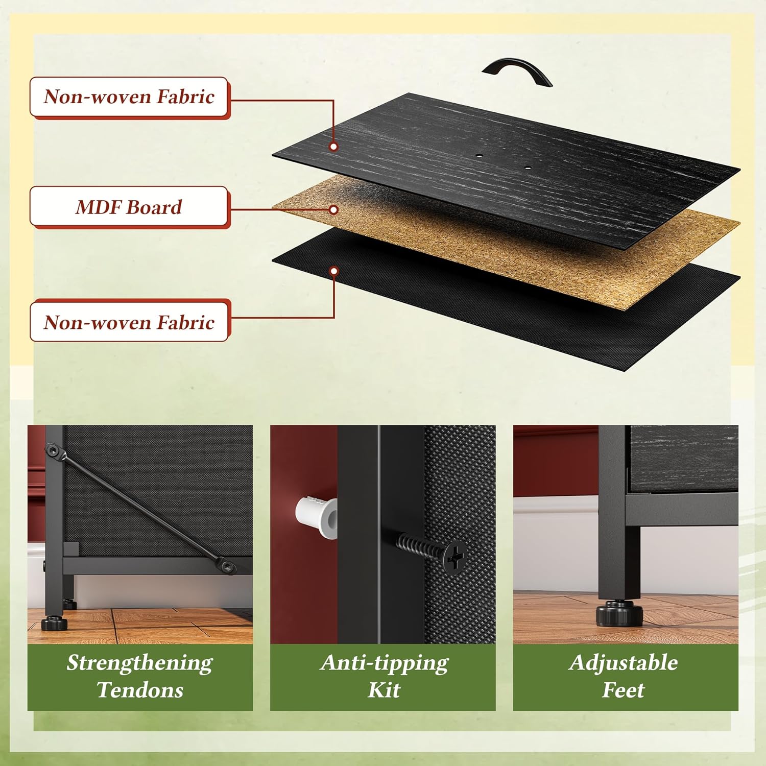 Dresser for Bedroom with 16 Fabric Drawers Long Dresser with Charging Station TV Stand for 60