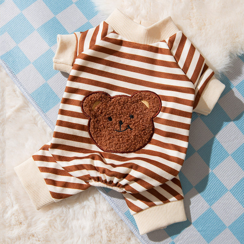Striped Bear Printed Dog Cat Jumpsuit