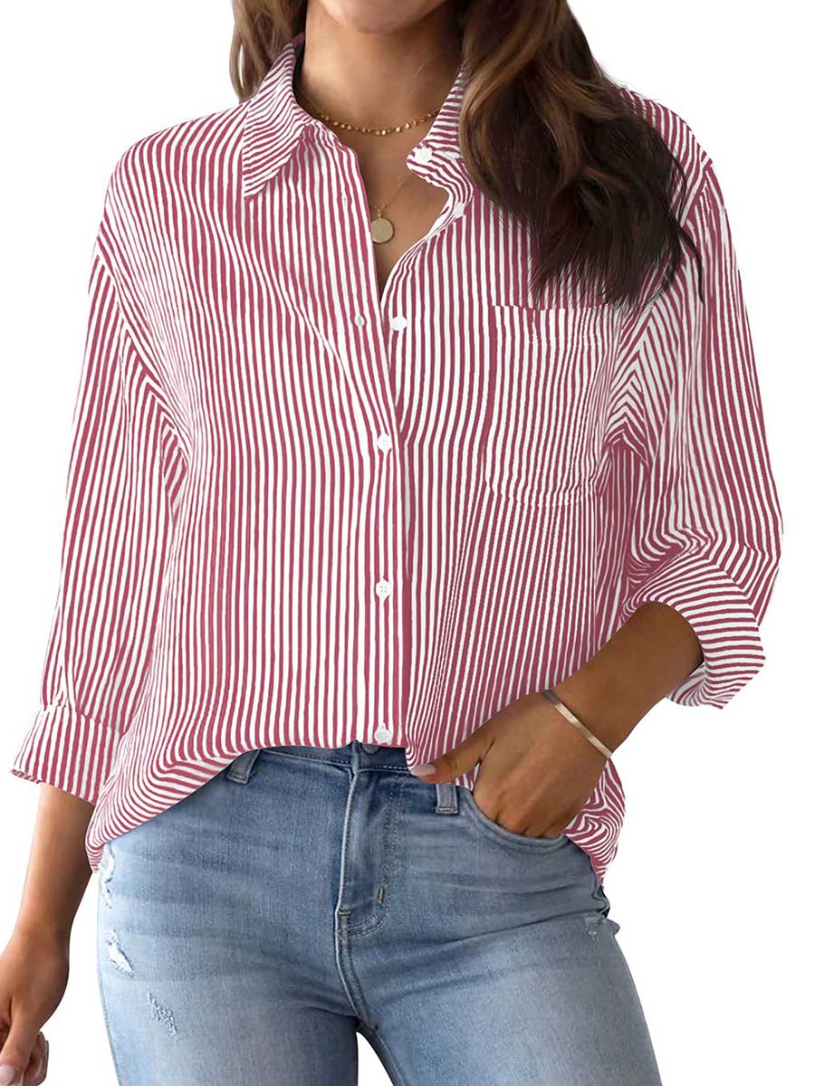 Striped Long Sleeve Collared Shirt Top