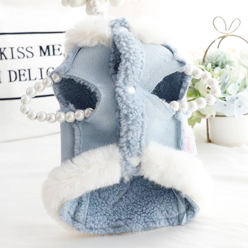 Suede Leather Fleece Collar Dog Jacket