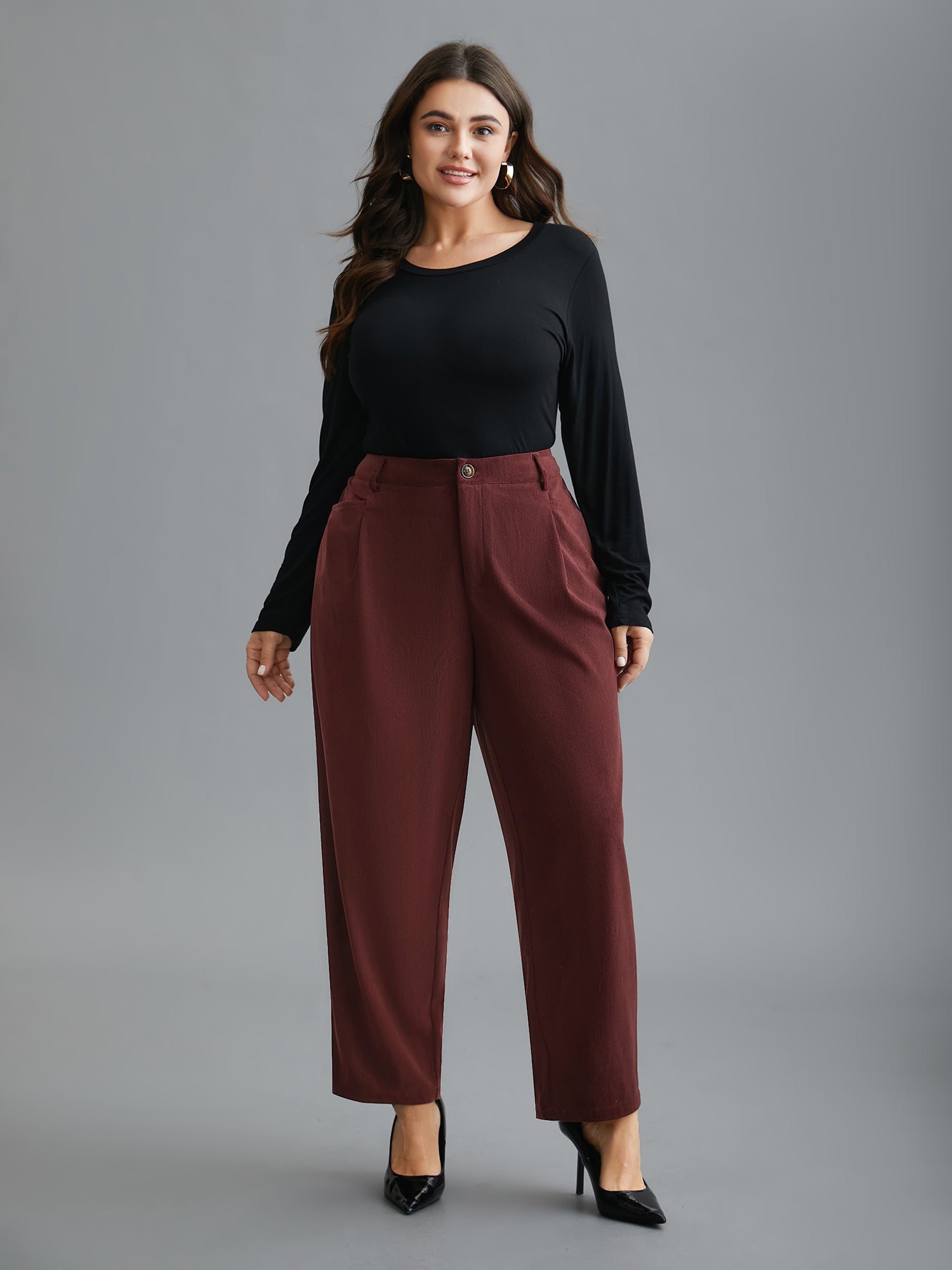 Straight Leg Elastic Waist Corduroy Pants