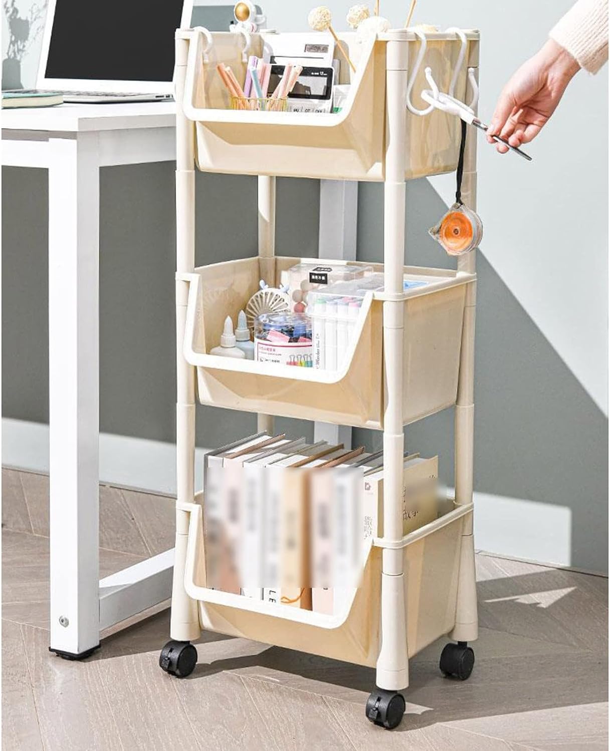 1pc 3-Layer Storage Rack With Wheels. Movable Bookshelf Rack Home Organization