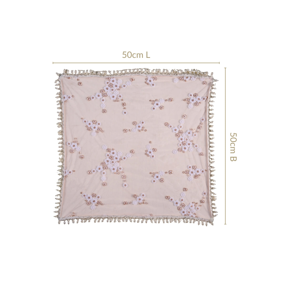 Embroidered Rose Pooja Thali Cover Set Of 2