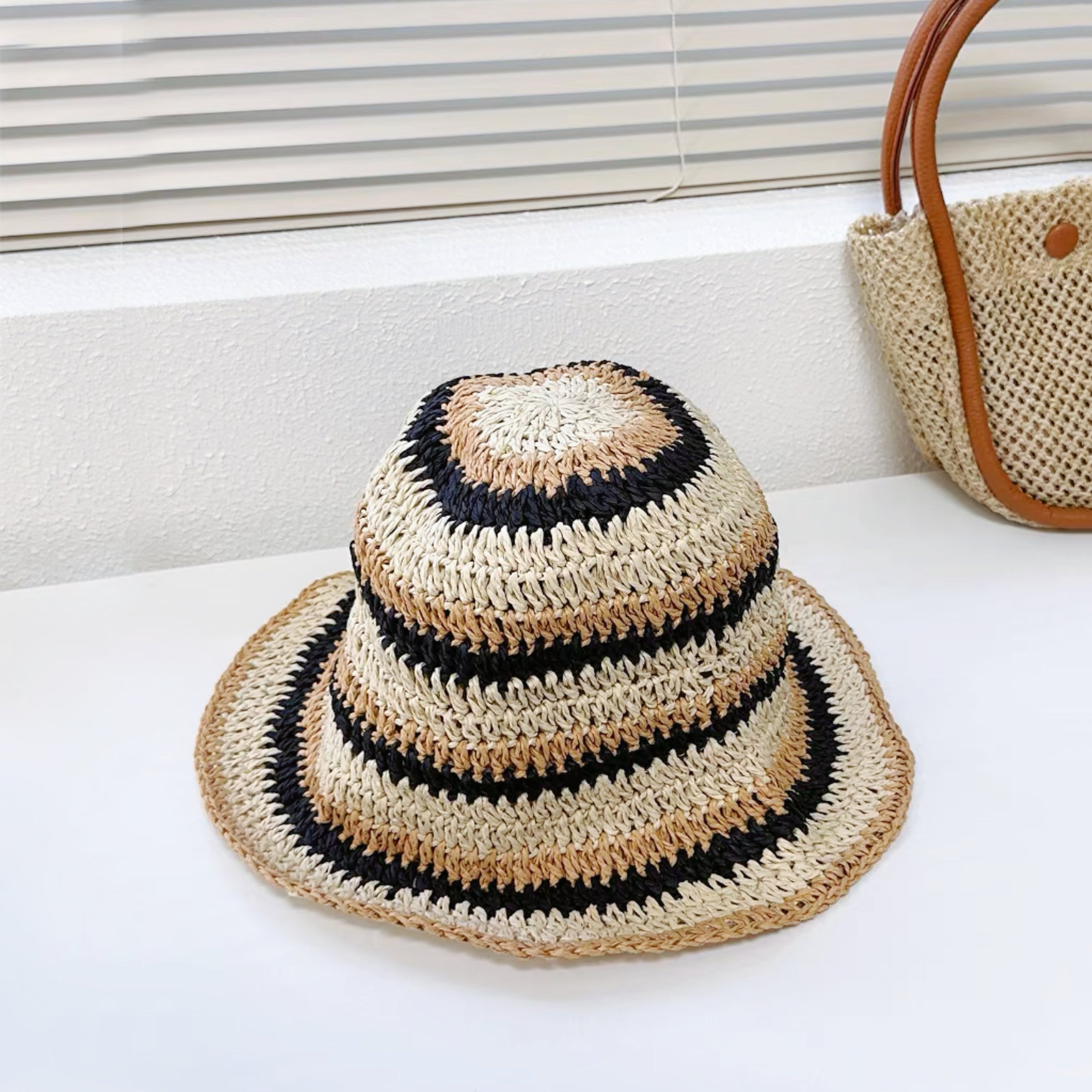 Colored Stripe Foldable Straw Hat