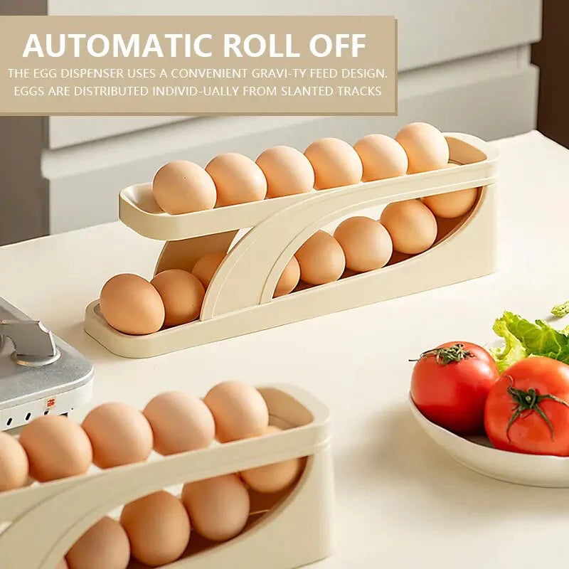 Automatic Scrolling Egg Rack. Double Layer Egg Dispenser. Counter Top Egg Storage Tray
