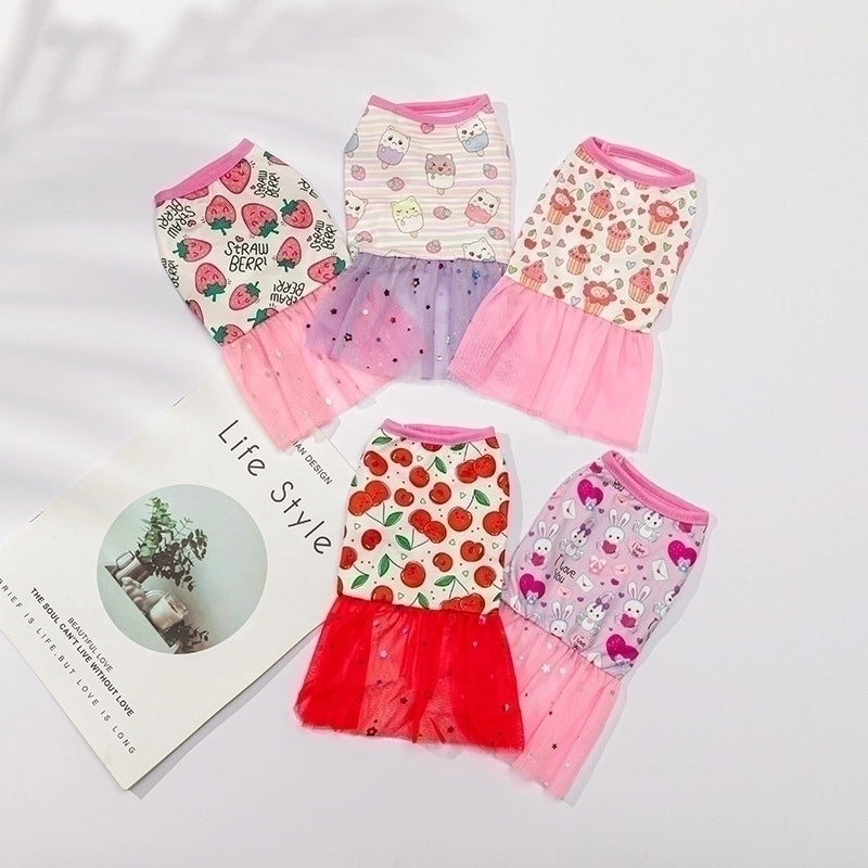 Princess Polyester Letter Cherry Strawberry Pet Clothing