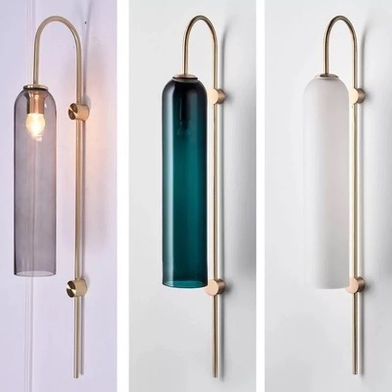 Modern Vertical Wall Light with Frosted Glass Shade