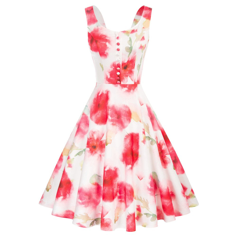 1950s Vintage Sleeveless Printed A-Line Dress