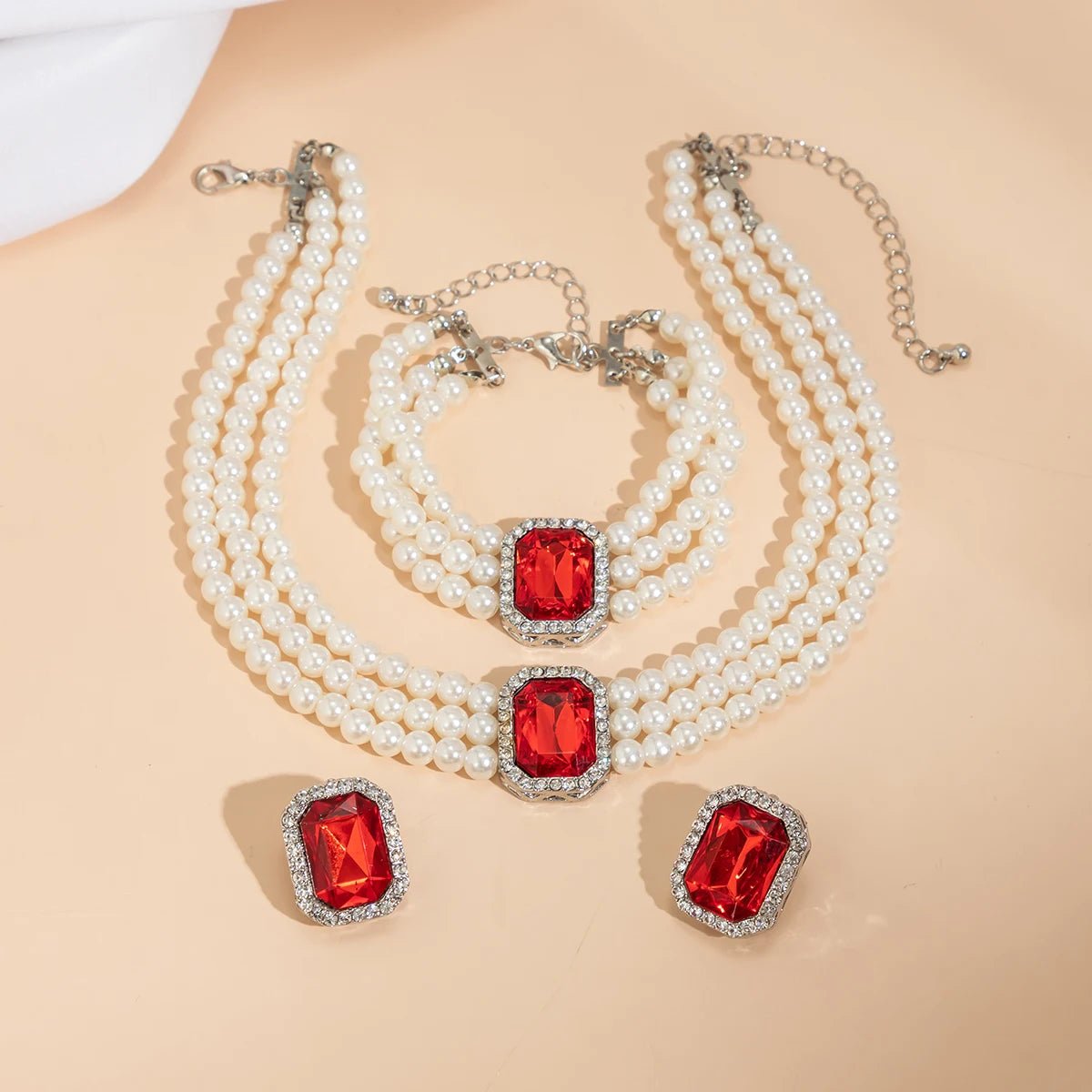 Elegant Pearl Diamond Necklace. Bracelet. and Earring Set